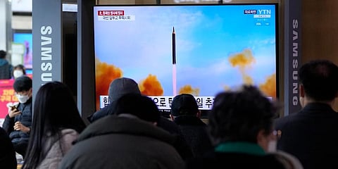People watch a TV showing a file image of North Korea's missile launch during a news program at the Seoul Railway Station in Seoul. Image used for representational purpose only. (Photo | AP)