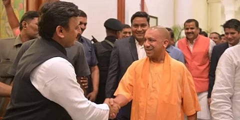 SP chief Akhilesh Yadav with Uttar Pradesh CM Yogi Adiyanath (File Photo | PTI)