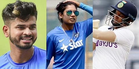(L to R) Indian cricketers Shreyas Iyer, Mithali Raj and Deepti Sharma (Photo | PTI, AP)