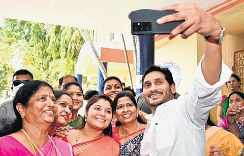 CM Jagan Mohan Reddy takes part in the Women’s Day celebrations in Vijayawada on Tuesday | Express