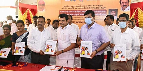 Minister Senthil Balaji and Karur Collector Prabhushankar at the launch of the project on Tuesday|Express