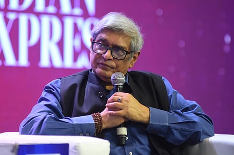 Bibek Debroy, Chairman, PM's Economic advisory council, seen talking on The perfect balance : Scriptural knowledge in a high-tech world.  (EPS | Ashwin Prasath)