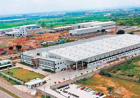 An aerial view of an industrial park