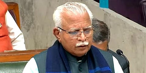 Haryana Chief Minister Manohar Lal Khattar presents the budget. (Photo| Twitter)