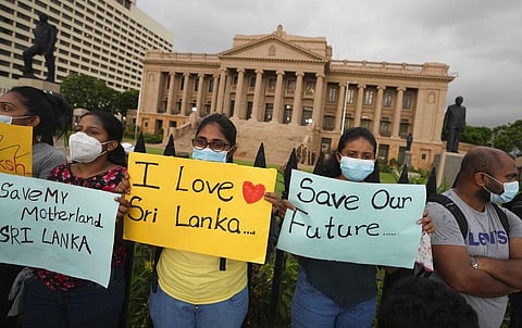 Sri Lankans protest outside the president's office in Colombo, Sri Lanka, Saturday, April 9, 2022.  (Photo | AP)