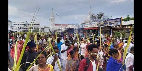 Devotees participating in a procession at Velankanni on Palm Sunday | Express