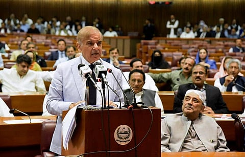 Newly elected Pakistani Prime Minister Shahbaz Sharif addresses during the National Assembly session, in Islamabad, Pakistan.  (Photo | AP)