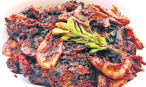 Tita Phool Khaar with Dried Shrimps-Xukaan Maas  Aru Tita Phulor Khaar