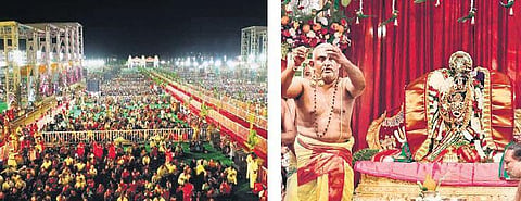2. Devotees burn camphor; 3. Poojari V Jnanendra Vahnikula Gowda and others going to the temple | SHRIRAM BN, ASHISHKRISHNA HP