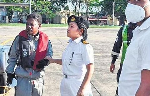 Allison Labiche, crew member of Seychelles Coast Guard Ship Zoroaster, who was evacuated following a medical emergency at Navy Air Station INS Garuda on Thursday 
