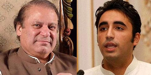 PML-N supremo Nawaz Sharif (L) and Pakistan People's Party chairman Bilawal Bhutto-Zardari. 