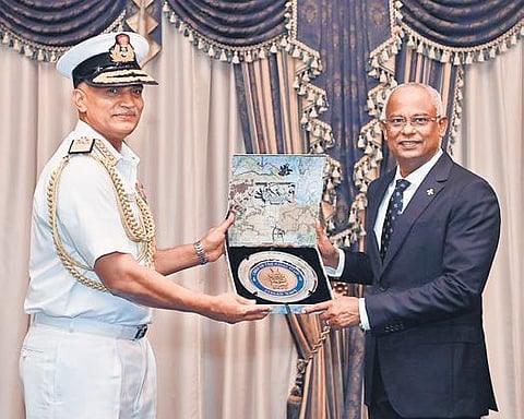 Admiral R Hari Kumar with Maldives President Ibrahim  Mohamed Solih