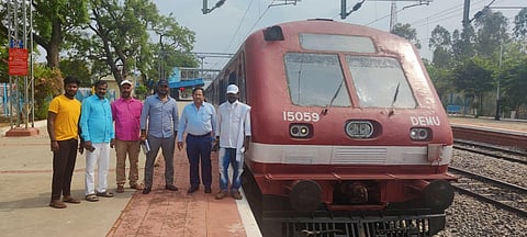 A team of railway officials examined whether the track was solid. (Photo | Express)
