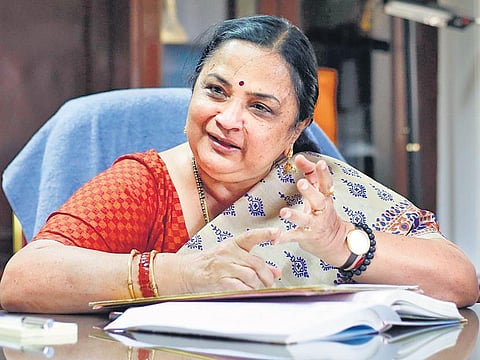 JNU vice-chancellor professor Santishree Dhulipudi Pandit during an interview  with The Morning Standard on Tuesday. (Photo | Shekhar Yadav, EPS)