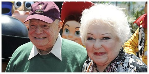 Estelle Harris, at right, and Don Rickles arrive at the world premiere of 'Toy Story 3,' Sunday, June 13, 2010, at The El Capitan Theater in Los Angeles.  (File photo)