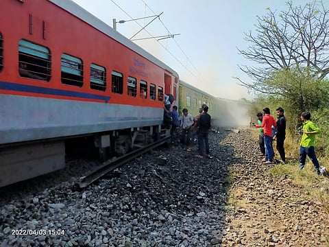 Visuals of derailed coaches of Jaynagar Express. (Photo | ANI Twitter)