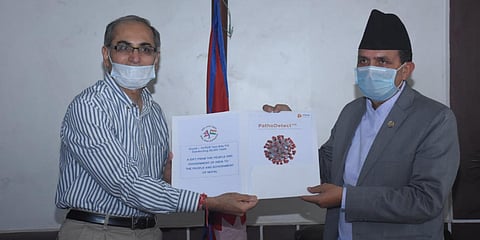 Kwatra (left) is currently Indian ambassador to Nepal. He is seen here with Nepal Health Minister Bhanubhakta Dhakal. (Photo| Twitter)