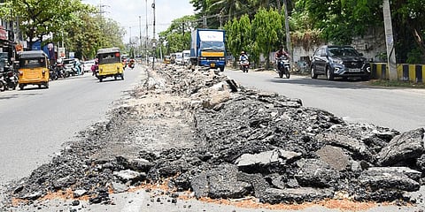 The demolished median on Lawsons Road in Tiruchy on Wednesday. (Photo | MK Ashok Kumar, EPS)