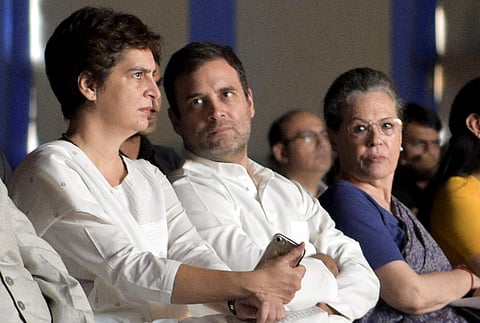 Congress leaders Priyanka Gandhi, Rahul Gandhi and Sonia Gandhi. (File Photo | PTI)
