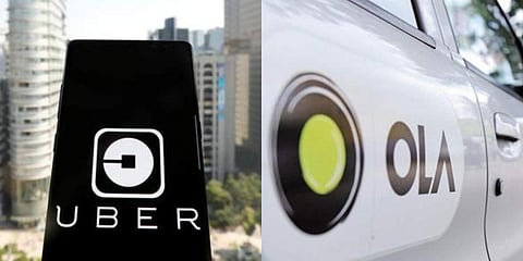 Uber app (L) and Ola cabs (File photo| AP and PTI)