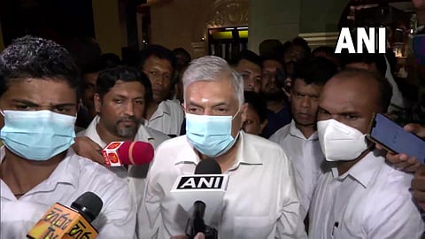 Sri Lanka's new PM Ranil Wickremesinghe addressing the media on Thursday. (Photo : ANI)