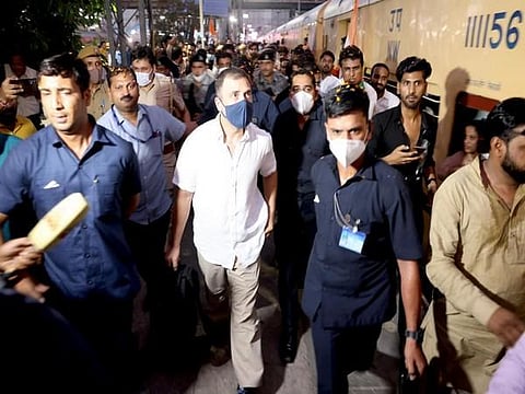 Rahul Gandhi boards train to Udaipur to attend Congress Chintan Shivir on Thursday. (Photo : ANI Twitter)