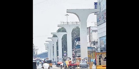 Pillars have been erected for the Skywalk near Mehdipatnam in Hyderabad | RVK Rao