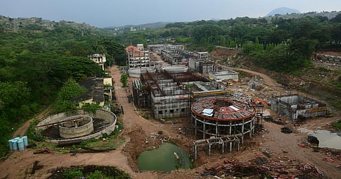 Water treatment plant being readied at the Thippagondanahalli  reservoir. (Photo | Ashishkrishna HP, EPS)