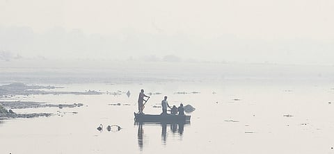 A boatman rows across Yamuna River. (Photo| Parveen NeGi)