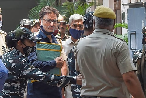 Kashmiri separatist leader Yasin Malik being produced at Patiala House court, in New Delhi, Wednesday, May 25, 2022.  (Photo | PTI)