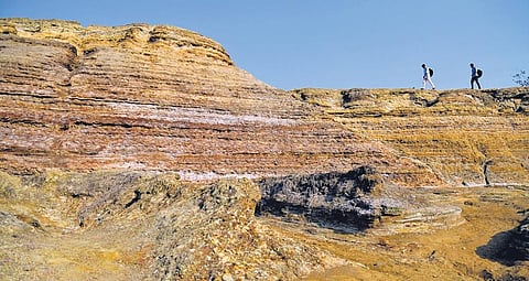A hill formed from the accumulation of cyanide dust at KGF has become a major attraction after the release  of the popular movie KGF Chapter 2. (Photo | EPS, Shriram BN)