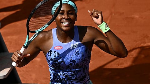 Coco Gauff reacts after defeating Sloane Stephens. (Photo |AFP)