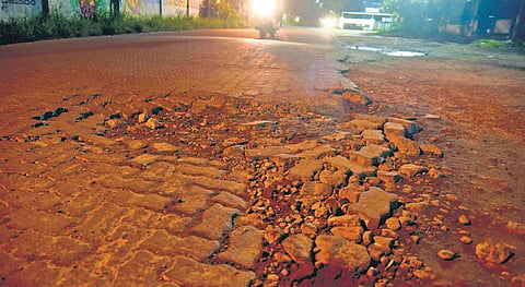 State of a tiled road on the Thammanam-Pullepady stretch | (Pics) A Sanesh