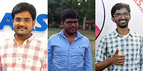 (From L) UPSC toppers C Yeshwanth Kumar Reddy, Akunuri Natesh and Gaddam Sudheer Kumar Reddy. (Photo EPS)
