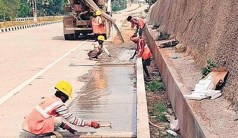 Finishing work in progress at the NH 66 bypass near Karode of Mukkola-Karode section