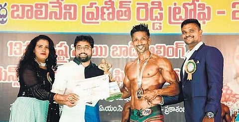 S Praveen poses after winning a  bodybuilding contest in Chittoor district. (Photo | ESP)