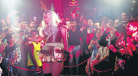 Lush Monsoon during a  drag performance