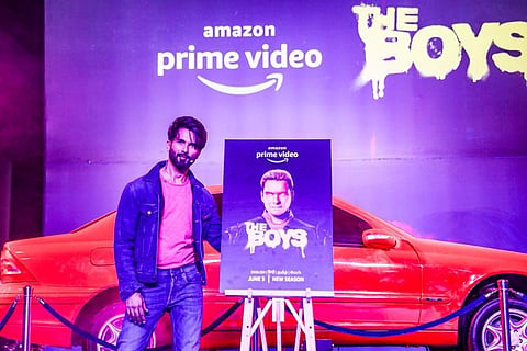 Shahid Kapoor brings out essence of 'The Boys' through stunts at launch event. (Photo | IANS)