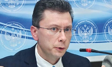 Roman Babushikin, Russian Deputy Chief of Mission to India, speaks at the Russian Cultural Centre  in Thiruvananthapuram  on Sunday | B P Deepu