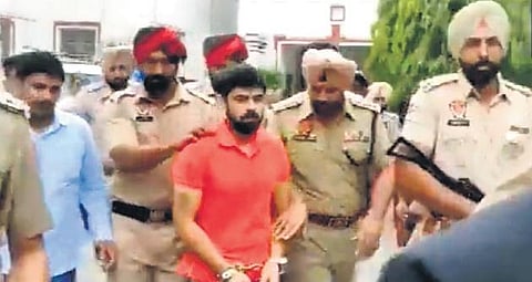 Gangster Lawrence Bishnoi being presentted in court on Tuesday