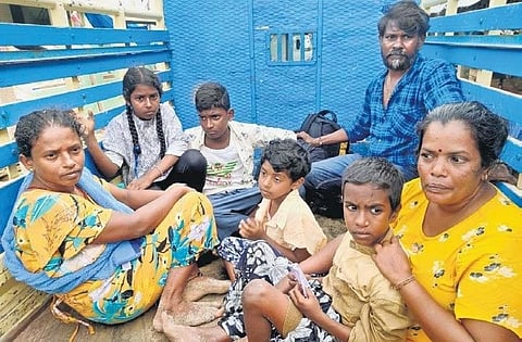 The family that arrived at Dhanushkodi from Sri Lanka. (Photo | express)