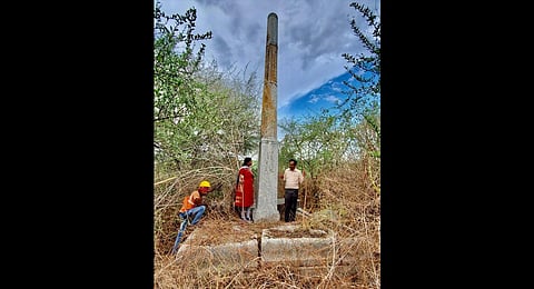 The inscription was executed and the pillar was erected by Kesiraju Preggada, the disciple of Madhavendu Siddhantadeva.