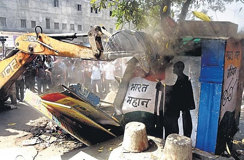 Bulldozers in action during the recent drive against encroachments in Jahangirpuri. (File photo| EPS)