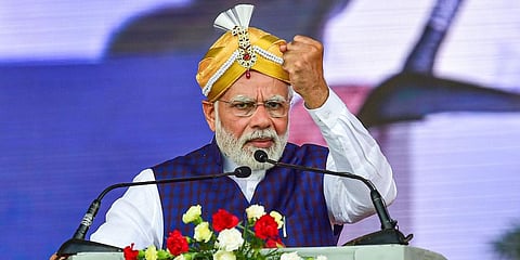 Prime Minister Narendra Modi during the launch of railway and road projects. (Photo | PTI)