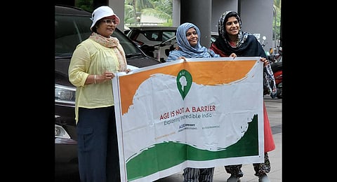 The three women set for the all-India trip in car.