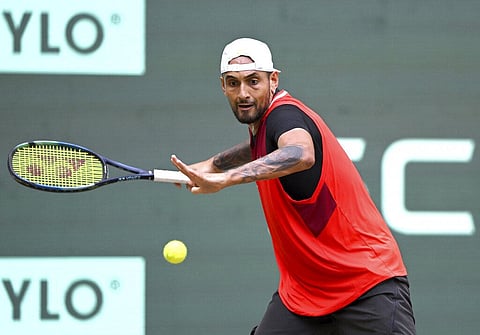 Australia's Nick Kyrgios returns to Poland's Hubert Hurkacz during the ATP Tour men's singles semifinal match in Halle, Germany. (Photo | AP)