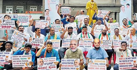 Congress workers protest against the policies of the Union Government in Bengaluru on Wednesday 