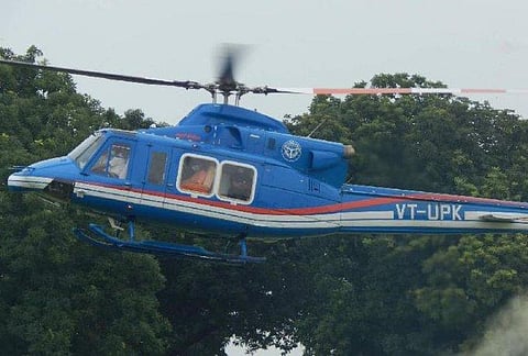 The helicopter carrying Uttar Pradesh Chief Minister Yogi Adityanath. (Photo | Special arrangement)