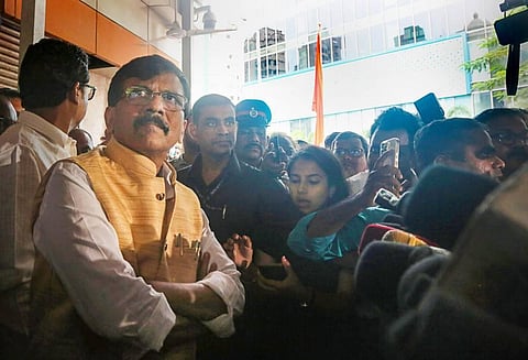 Shiv Sena MP Sanjay Raut outside Shiv Sena Bhawan, at Dadar in Mumbai, Monday, June 27, 2022. (Photo | PTI)