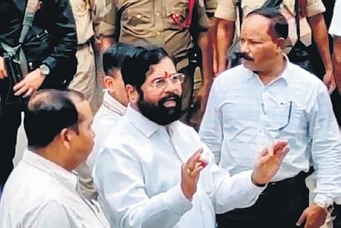 Rebel Shiv Sena leader Eknath Shinde addresses the media in Guwahati | PTI